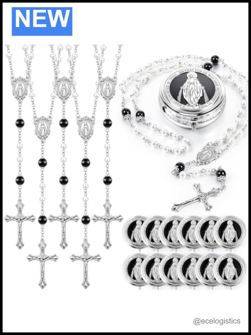 Catholic Rosary Necklace Set Glass Pearl Beads with Gift Box Prayer Gift